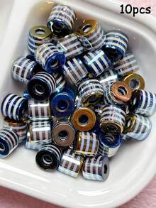 5pcs/10pcs 10*8.5mm UV Optical Plated Acrylic Striped Cylinder Beads, Handmade DIY Bracelet Necklace Beaded Jewelry Accessories - Striped Cylindrical Beads - View 10