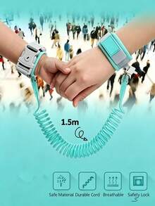 1Pc Anti Lost Wrist Link With Safety Lock, 1.5m Retractable Spring Anti Separation Wrist Strap, Breathable Soft Cotton Adjustable Wristband Walking Hand Rope For Outdoor Travel Mall Crowd Safety Control - Multicolor - View 2
