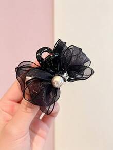 MH 2pcs Bowknot Exquisite Small Hair Claw Clips, Suitable For Bangs And Half-Up Hairstyles, Perfect For Daily Use - Black - View 3