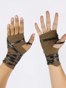 2PCS Vintage Pirate Fingerless Wrist Wrap, Medieval Ranger Faux Leather Straps Wrist Guard, Renaissance Cosplay LARP Costume Accessory Halloween - A - View 6