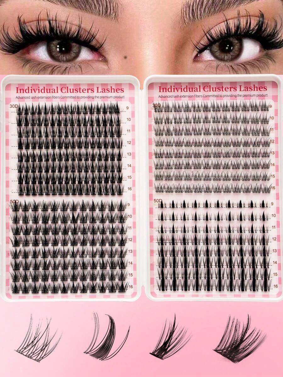 400pcs Spiky False Eyelashes, Large Capacity False Eyelash Book, 3D Super Fluffy Soft Comfortable, High Quality DIY False Eyelash Clusters, D-Curl False Eyelash Clusters Set, 8-16mm DIY False Eyelash Extensions, 4 Styles False Eyelash Clusters, Spiky False Eyelashes, Single False Eyelash Clusters, Suitable For Home Use - View 1