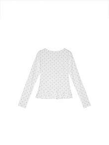 Girl Style Polka Dot Ruffle Trim Long Sleeve T-Shirt Women Design Bow Tie Tie-Up Slimming Round Neck Top Base Layer - White - View 5