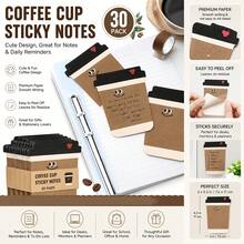 30 Sheets Cute Coffee Pattern Sticky Notes, Minimalist Memo Pads For Daily Reminders, School And Office Supplies - one-size - View 7