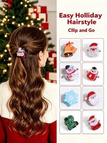Weihnachts Mini Haarspangen Set, süßer Weihnachtsmann, Schneemann, Pinguin, Schneeflocke Haarspangen, mädchenhafte Feiertags-Seitenhaarspangen, neue Cartoon glänzende Haarzubehör, Weihnachtsparty Outfit Zubehör, exquisites Nischen-Geschenk, sicherer Griff und rutschfest - Verschiedenfarbig - Übersicht 5