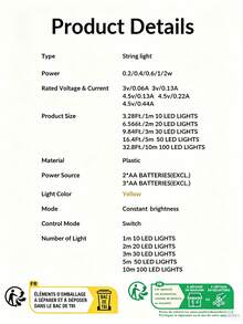 1pc 2/3/10m Plastic Copper Wire Fairy String Lights (Battery Not Included), Expandable Decorative Lights For Home, Garden, Party, Christmas Tree, Wedding, Bedroom, New Year, Room Decor, Autumn, Halloween And Christmas Home Decoration - Multicolor - View 8
