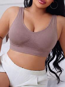 Plus Size Women's Front-Closure Mesh Seamless Tank Top, Breathable Cropped High-Support Camisole Innerwear, Elastic Comfortable Top - Purple - View 4