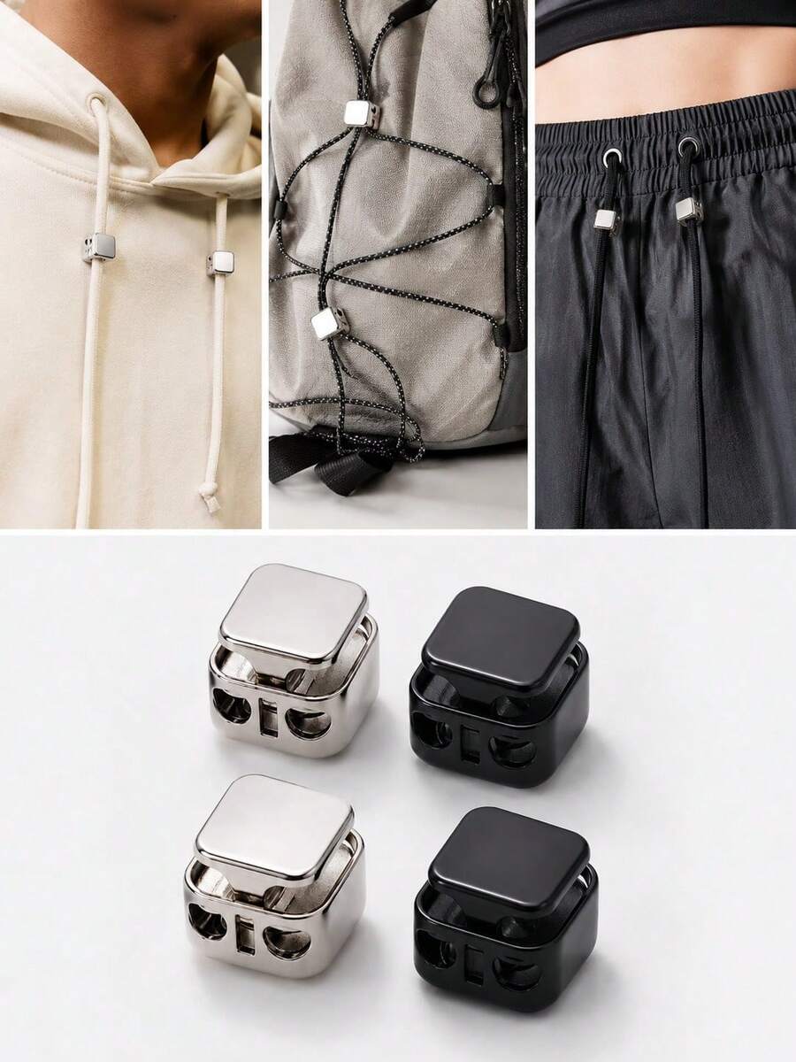 12pcs/4pcs/Set Metal Cord Locks, Dual-Hole Spring Drawstring Stoppers, Adjustable Rope Switches, Suitable For Hoodies, Backpacks, Pants And Bags - Multiple Styles - View 1