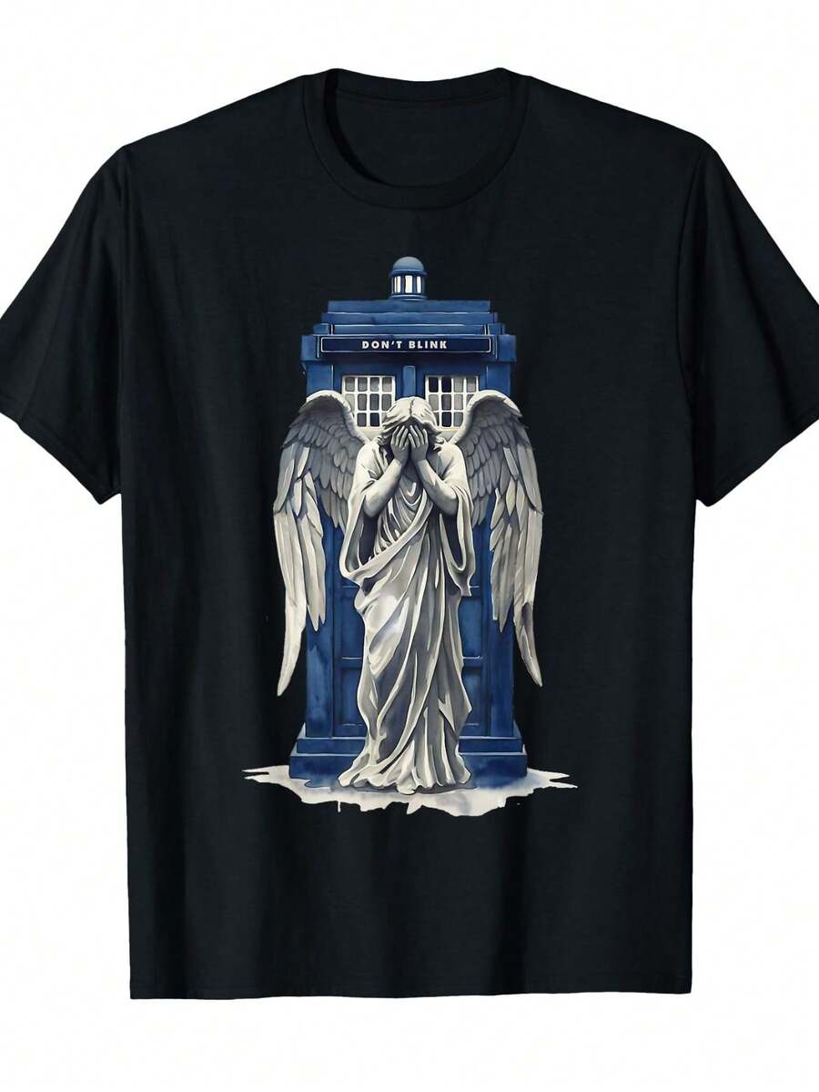 Men's Y2K-Style Casual Top Printed With Retro Geisha Graphics, Machine-Washable, Urban- Outfit Piece - 黑色 - 查看 1