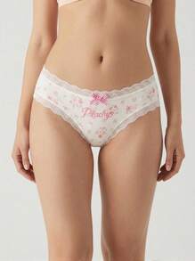 Aesletic 3pcs/Pack Minimalist Sexy Style Pink Plaid Bow Ditsy Floral Lace Women's Triangle Panties Soft Love & Peachy Mid-Waist - Multicolor - View 2