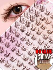 80pcs Pre-Glued Brown Conical False Eyelashes, Soft Fine Tapered Tips, Natural Cat Eye Lash Extension Effect, Lightweight Self-Adhesive Cluster, Suitable For Casual Social Dating, Commuting And Various Daily Needs - C - View 2