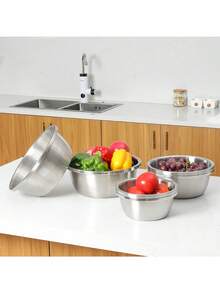 2pcs/24CM Diameter Extra Thick Large Capacity Stainless Steel Micro-Perforated Colander Set - Multi-Purpose Strainer And Mixing Bowl, For Washing Vegetables, Fruits, Rice And Draining Pasta, Dishwasher And Rust-Proof - One Size - View 11
