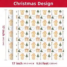 1 Roll Of Christmas Gift Wrapping Paper Featuring A "Snow-Capped Pine Cabin" Pattern;Perfect For Christmas Gift Wrapping,Holiday Party Decor,Home Festive Decoration,DIY Craft,Festive Favour Wrapping Dimensions: 43 Cm X 300 Cm. - A - View 8