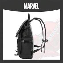 Mesuca 1pc Outdoor Sports Storage Backpack Marvel Deadpool Logo Print Black Waterproof Fabric Flap Design Multi-Compartment Adjustable Shoulder Straps Suitable For Hiking Daily Commute - View 4