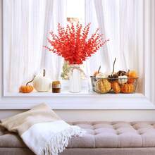 22pcs Artificial Orange Eucalyptus Flowers, Suitable For Wedding, Easter, Thanksgiving, Valentine's Day, Rustic Style Centerpiece Decoration, Home Table Setting - Suitable For DIY Plastic Faux Greenery (Container Not Included) - Orange - View 6