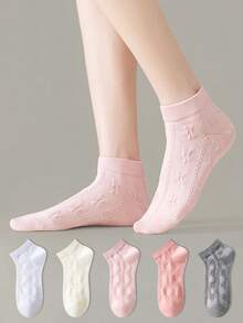 ZUJO 5 Pairs Women's Mesh Lace Trim Cable Knit Short Socks, Simple & Comfortable, Suitable For Spring, Summer And Autumn - Multicolor - View 5
