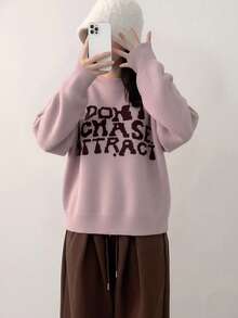YCYC Autumn/Winter Elegant Comfortable Letter Print Long Sleeve Pullover Sweater - Pink - View 2