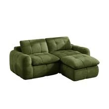 With Ottoman 2 Seat L Shaped Modular Sofa - Green Chenille - Free Assembly For Living Room - 綠色雙座 - 查看 7