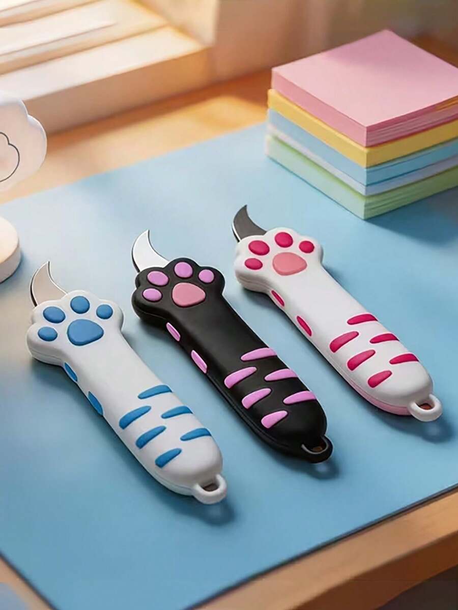 Cute Cat Paw Retractable Practical Mini Portable Cartoon Paper Cutter, Perfect For Opening Packages, Cutting Letters, DIY Crafts - This Kawaii Style Paper Knife Comes With A Lanyard Hole, Suitable For Office, Home And School Use, Halloween Gift, Christmas Gift, Great Gift For Family And Friends.