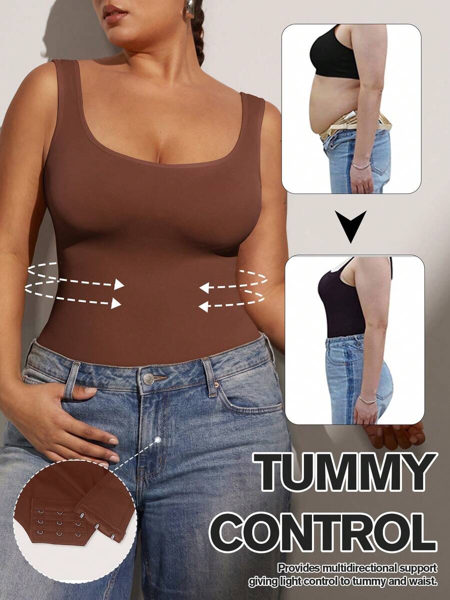 1pc Women Plus Size Seamless Waist & Abdomen Sculpting Bodysuit, Body Shaper
