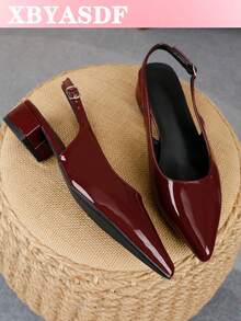 XBYASDF 2026 New Women's Burgundy Glossy Pointed Toe Slingback Chunky Heel Pumps, Elegant 3cm High Heel Sandals For Commute And Date - Burgundy - View 1