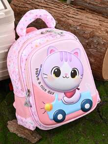 Nueva mochila estilo universitario ligera cómoda linda gato bolso de hombro estudiante mochila de campus simple versátil - Rosa Pálido - Ver 6