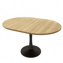 Extendable Dining Table, Oval Dining Table, Coffee And Leisure Table, Length 100/140 X Width 100 X Height 75 Cm, Modern And Simple Dining Table, Oak Color - 自然 - 查看 4