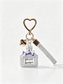 1pc High-End Rhinestone Perfume Bottle Keychain, Exquisite Cute Bag Pendant, Bowknot Best Friend Style - Multicolor - View 8