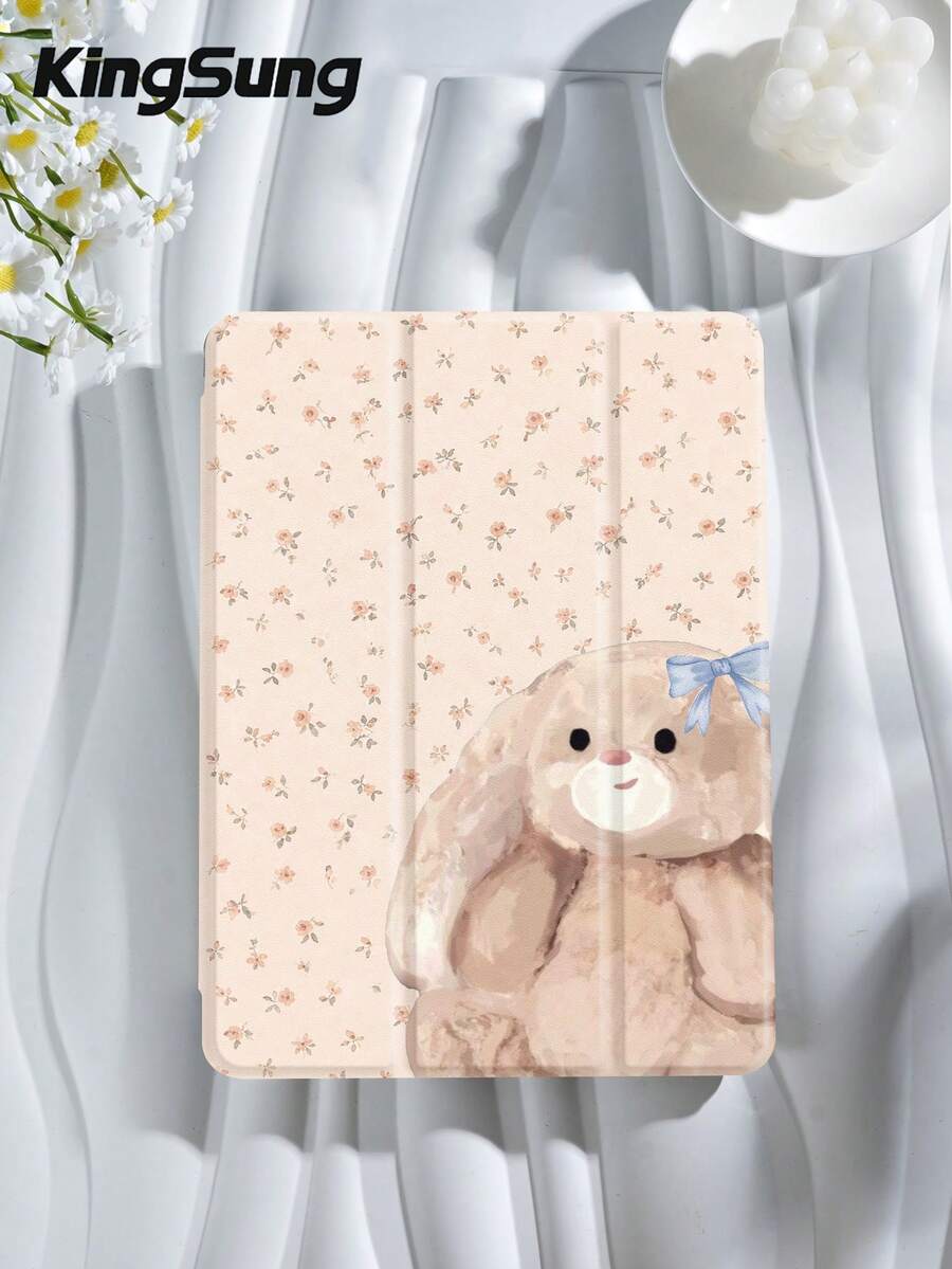 Kingsung 兔子花卉蝴蝶結圖案平板保護殼，相容 iPad 9.7/10.2/10.5/10.9/12.9/Pro 11、第 10 代，相容 Galaxy Tab S6 Lite 10.4 吋，相容 Kindle Paperwhite 第 12 代 2024、Kindle 第 11 代 2022，Clara Color，柔軟防摔，智慧支架/自動喚醒/睡眠