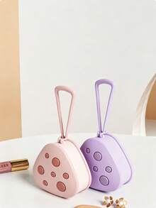 1PC 1PC Triangle Makeup Puff Storage Case, Portable PP Cosmetic Sponge Holder With Mirror, Cute Pink Purple Design Hanging Powder Puff Container, Dustproof Beauty Organizer For Travel Daily Makeup, Party Events And Home Use - Multicolor - View 1
