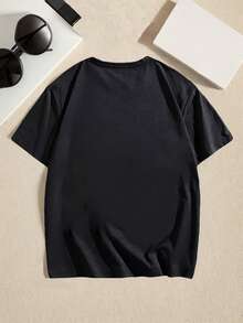 Men's Pure Cotton Short-Sleeve T-Shirt Casual Summer Daily Wear Breathable Regular Fit Comfortable Basic Top - 黑色 - 查看 2