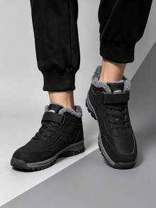 Men's Black High Top Snow Boots Winter Insulated Ankle Boots With Lace Up System Lightweight Sole Outdoor Hiking Shoes - Black - View 7