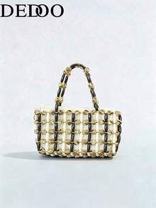 Dedoo Women Evening Hand Tote Bag, Small Rectangular Beaded Handbag, Drawstring Closure, Retro Elegant Style, For Wedding Dating Daily Party Ladies - Gold - View 11