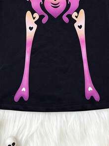 1pc Girls Toddler Casual Halloween Dress, Pink Purple Skull Little Ghost Heart Bat Spider Web Print, Soft Comfortable Knit Fabric, Suitable For Outdoor Wear, Autumn/Winter - Black - View 9