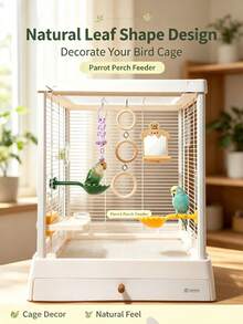Multifunctional Leaf Parrot Perch Feeding Tray, Bird Cage Accessory Stand‑Stick For Budgie Cockatiel Lovebird - one-size - View 3