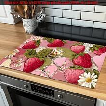 (Hot !!) 1pc Strawberry Pattern, 2D Printed Flat Stove Protector Mat, Rubber Non-Slip Heat-Resistant Stove Cover Pad, Suitable For Induction Cooktop, Glass Stove, Multi-Function Scratch-Resistant Mat, Best Choice For Oven, Washing Machine, Dryer, Kitchen Decoration - Multicolor - View 6