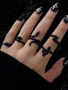 5 st mörka gotiska ormringar, Y2K punk ringset, Halloween ringset - Stil 1 - Visa 1