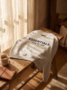 Fear Of God Essentials FW24 Light Heather Gray Crewneck Sweatshirt, Oversized Soft Fleece Pullover For Daily Street Wear, Casual Hangout - Light Heather Gray - View 9
