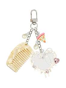 Lovely Keychain Charm Acetate Alloy Hair Comb Design Heart Mirror,For Handbag Crossbody Bag Phone Car Keyring Accessory, For Women Girls Daily - Multicolor - View 14