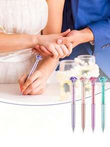1/4/8/12pcs Shiny Crystal Rhinestone Ballpoint Pens, Retractable Medium Point, Suitable For Wedding, Office, School, Christmas And Valentine's Day Gifts, 6pcs/Set - Multicolor - View 5