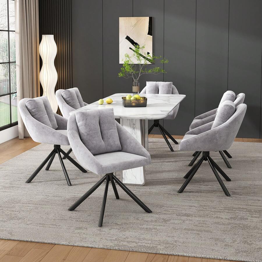 Dining Chair Grey Made Of Velvet For Kitchen And Dining Room - 灰色 - 查看 1