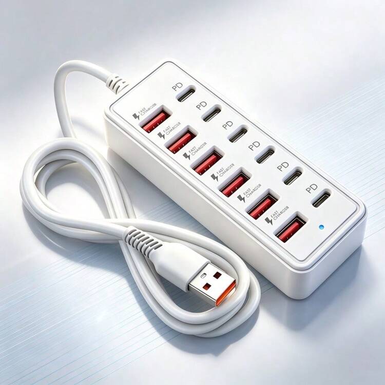 12口USB轉6 USB + 6 Type-C 66W快充集線器，多口高速充電，適用於5V USB設備包括電腦、筆記本電腦、平板電腦等，12口USB轉接器 [6USB+4PD] 66W集線器快充多接口，快充廣泛適用於USB接口設備，適用於電腦、筆記本電腦、平板電腦等5V USB設備 - 彩色 - 查看 2