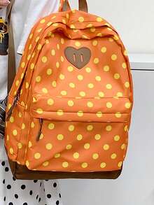 Mochila de gran capacidad conúltiples bolsillos y estampado de lunares, estilo minimalista, adecuada para viajes, salidas, compras, vacaciones, puede contener portátil, libros de texto, ropa - Naranja - Ver 1
