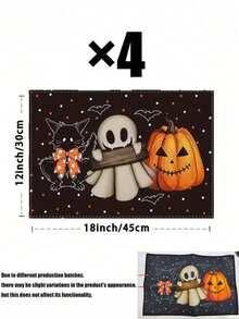 4/1pc Halloween Pumpkin And Black Cat Pattern Placemats, Suitable For Halloween Party Decorations, Family Dinner Table Mats, Party Dessert Table Decorations, Holiday Event Tables, And Escape Room Themed Restaurant Decor. - One Size Fits All - View 10
