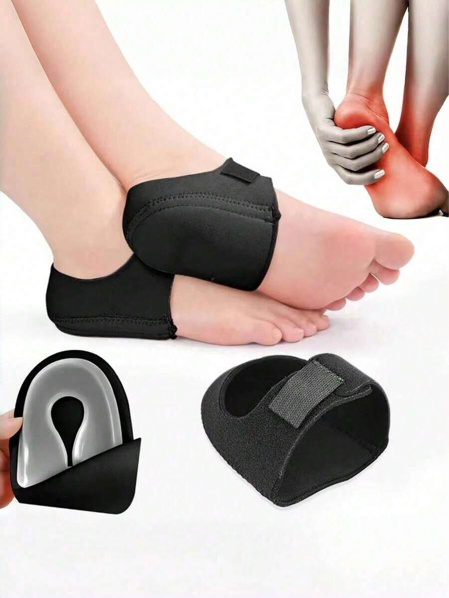 1 Pair Of Unisex Shock-Absorbing Heel Pads With Hook-And-Loop Closure; Adjustable U-Shaped Silicone Heel Sleeves Suitable For Sports Shoes, Dress Shoes, And Basketball Shoes.