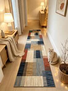 1pc Colorful Plaid Door Mat, Hallway Runner Rug, Carpet, Runner Rug, Area Rug, Mat, Home Decor, Area Rug, Living Room Area Rug, Living Room Home Decor, Room Decor, Washable Carpet - Multicolor - View 1