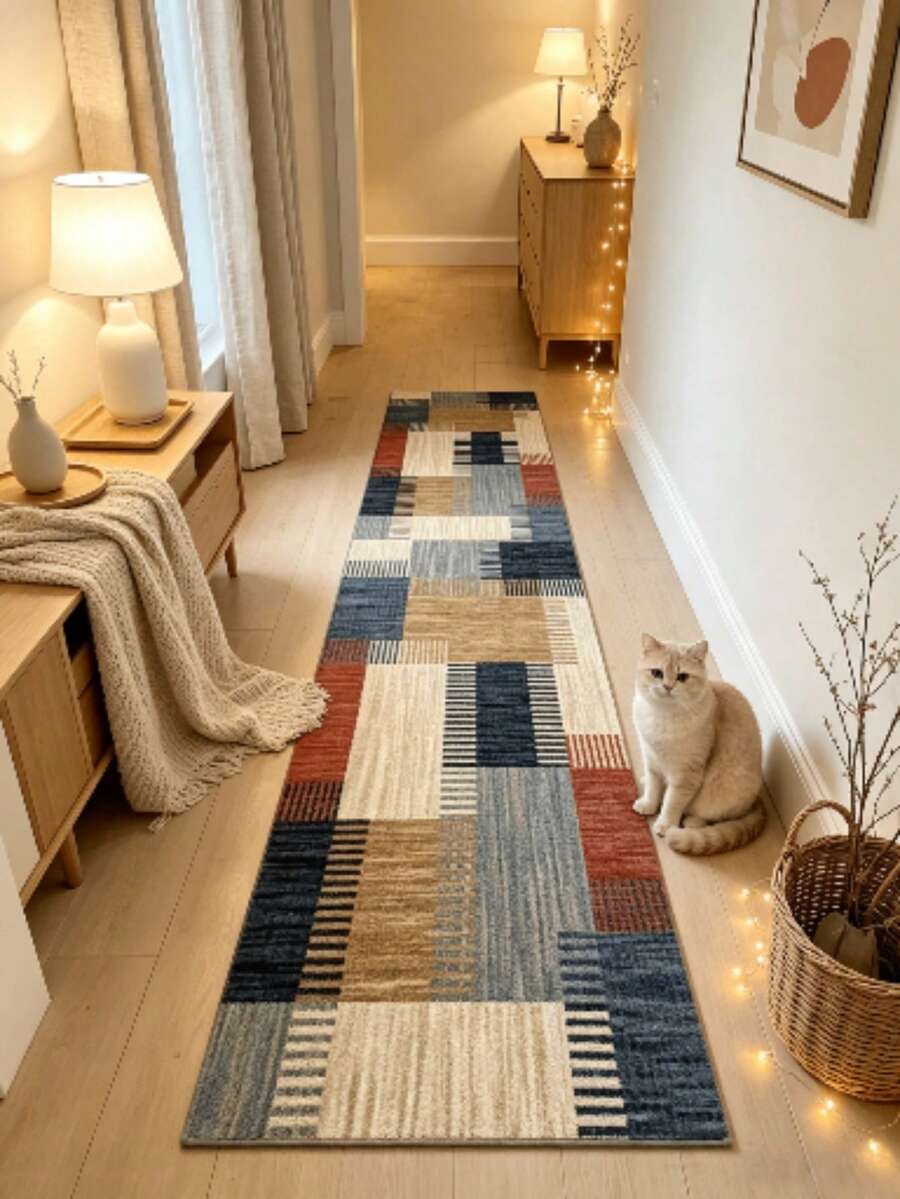 1pc Colorful Plaid Door Mat, Hallway Runner Rug, Carpet, Runner Rug, Area Rug, Mat, Home Decor, Area Rug, Living Room Area Rug, Living Room Home Decor, Room Decor, Washable Carpet - Multicolor - View 1