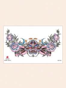 1pc Waterproof Temporary Tattoo Sticker, Butterfly Rose Chain Floral Print, Cool Pattern, Non-Reflective, Easy To Use, Suitable For Women's Back, Chest And Other Areas, Lasts 3-7 Days, Essential For Parties And Music Festivals - Black - View 4