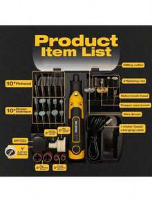 Mini kit de herramientas rotativas inalámbricas USB para joyería, procesamiento de metales y vidrio; bolígrafo para tallar madera; bricolaje. - Amarillo - Ver 7