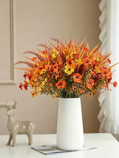 4pcs/1pc - Autumn Artificial Flower Bouquet, Autumn Bouquet Decoration, Artificial Hanging Basket Flowers For Outdoor Decoration, UV Resistant And Fade-Resistant, Realistic Autumn Plant Appearance, Suitable For Indoor Home Decor, Garden, Patio, Fireplace, Porch, Windowsill, Outdoor Yard, Terrace, Porch