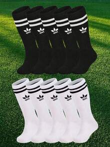 1/5 Pairs Random Color Knee High Socks, Soft Striped Athletic Socks, Black White Socks For Kids Students Football Basketball Rugby Training Boys - Multicolor - View 18